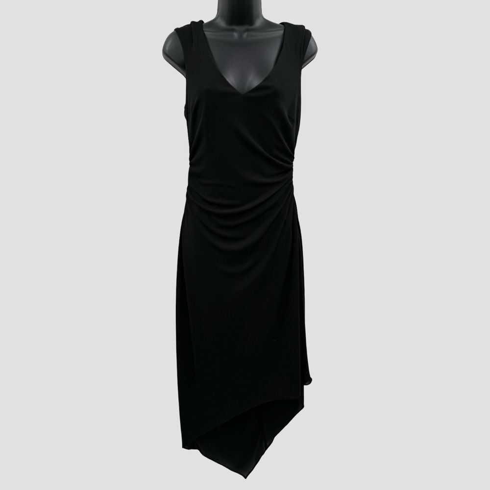 David Meister Black Asymmetrical Ruched Cocktail Dress Size 10